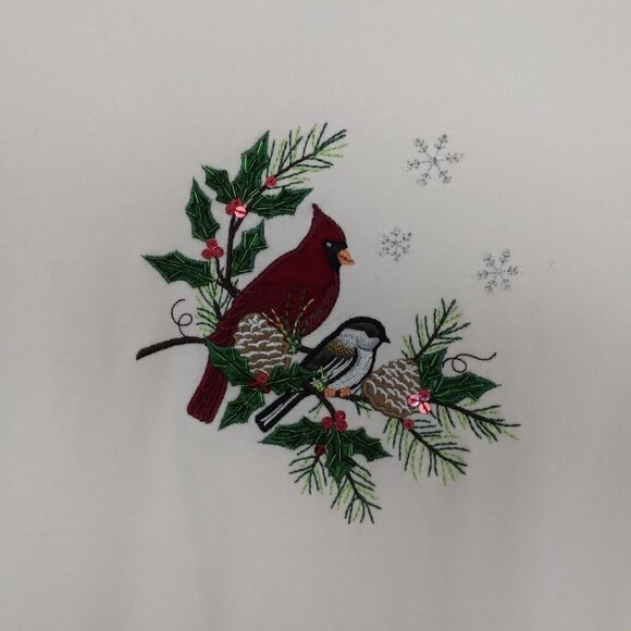 Ivory Beaded Embroidered Applique Red Cardinal Cotton Knit Top | Size 1X (16W) - Picture 3 of 7